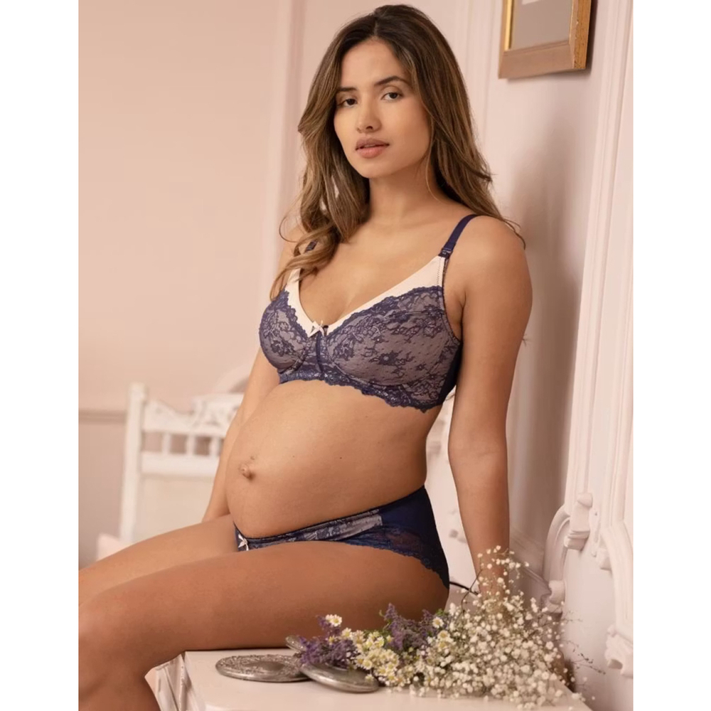 Seraphine Valeria Navy Lace Nursing Bra – Supportive Stretch – 34D